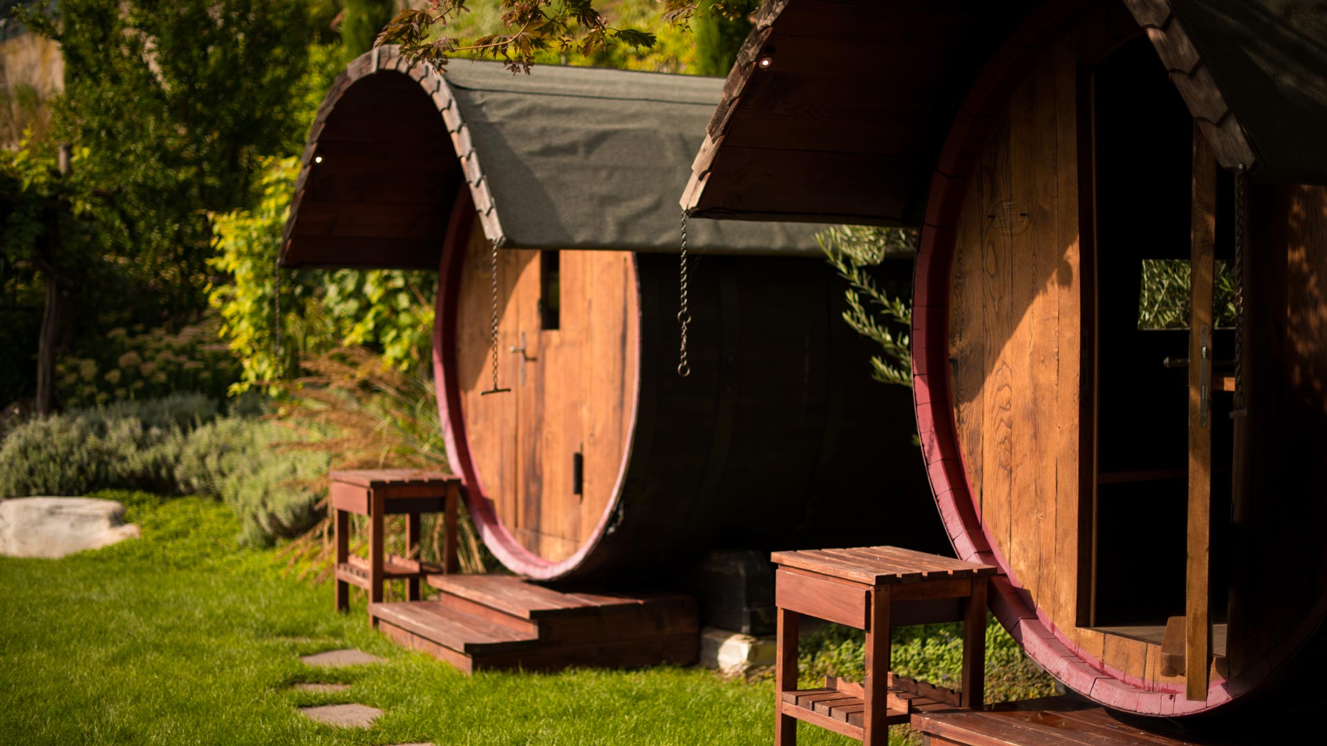 a wooden barrels in a yard